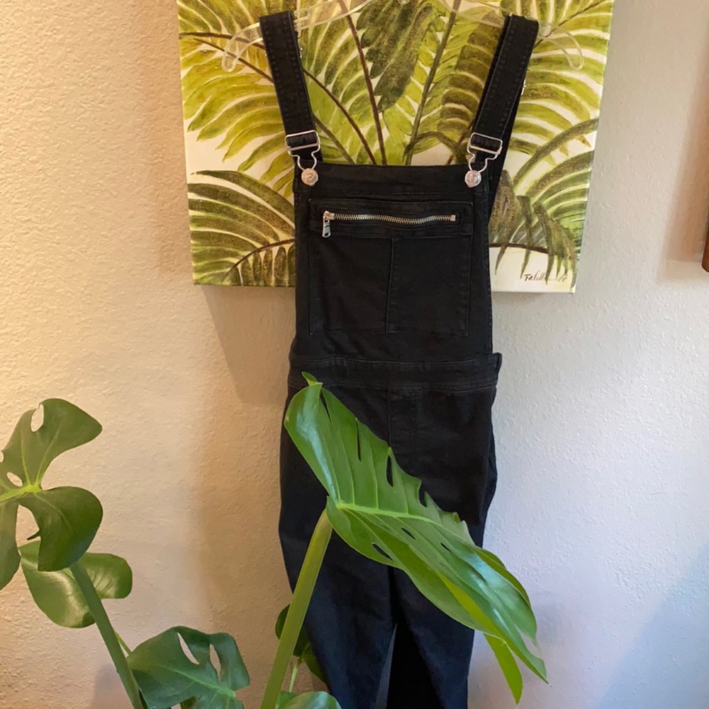 Long black skinny Jean overalls